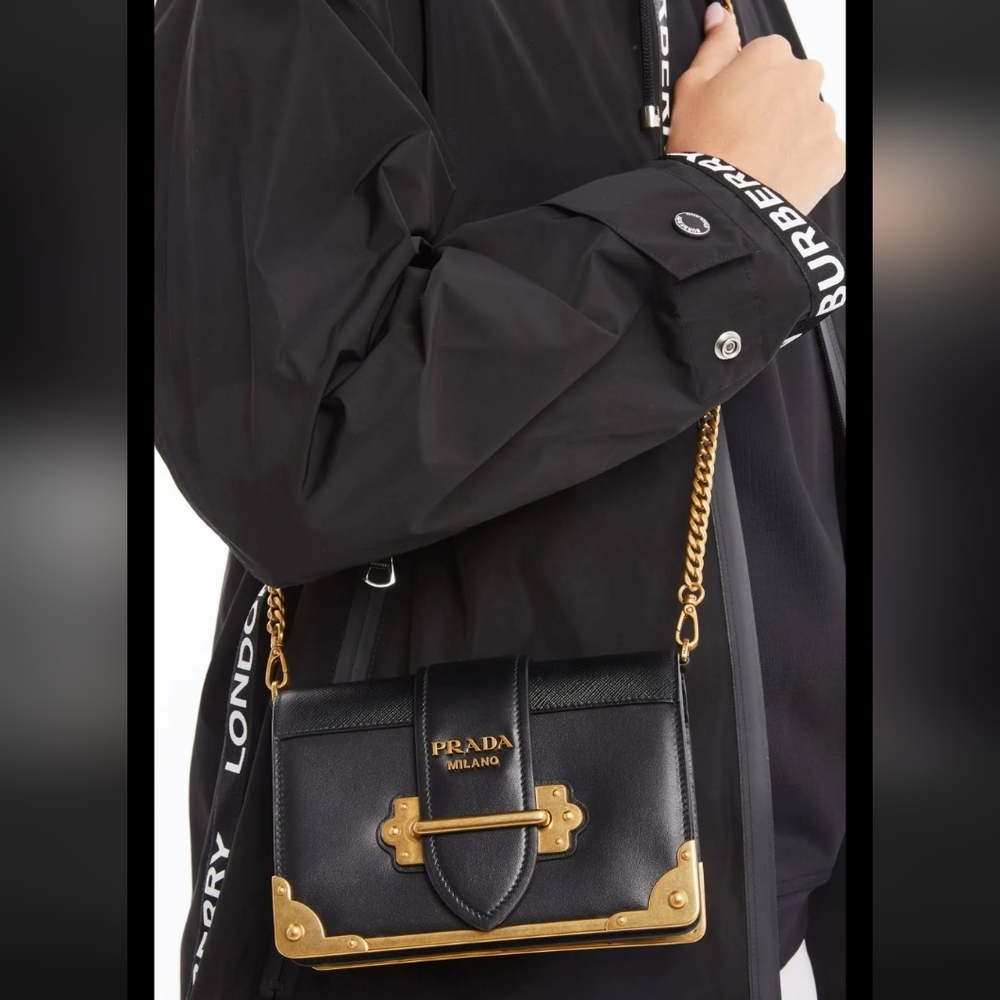 Brand New! RARE! Authenticated Prada CAHIER BAG Black and Gold Chain Bag. - Picture 13 of 16